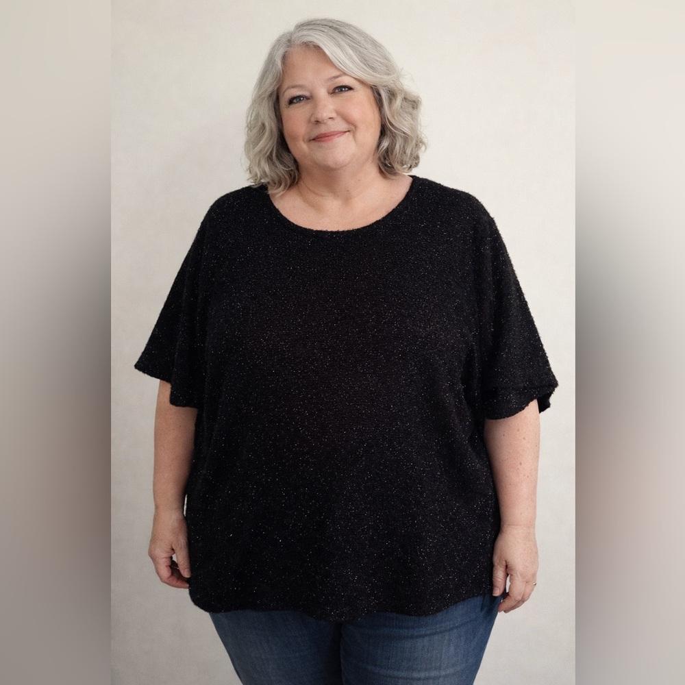 Kathie Lee Collection Black Short Sleeve Knit Top - Loose Fit - Plus size